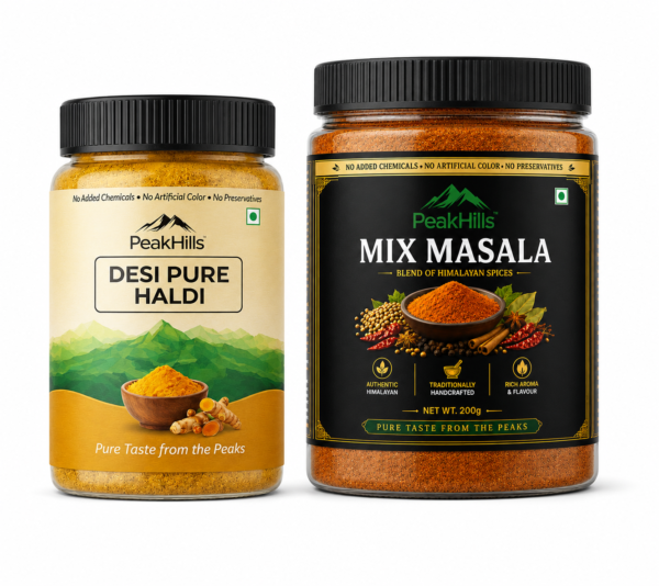 PeakHills Combo Pack – Desi Pure Haldi Powder 100g + Mix Masala 200g